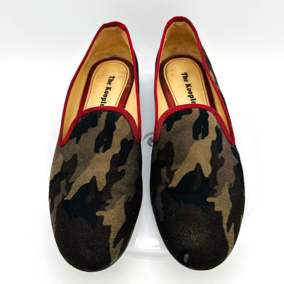 The Kooples Fabric Leather Loafer Womens 37 Green Camo Preppy Country Club Glam - Picture 2 of 11